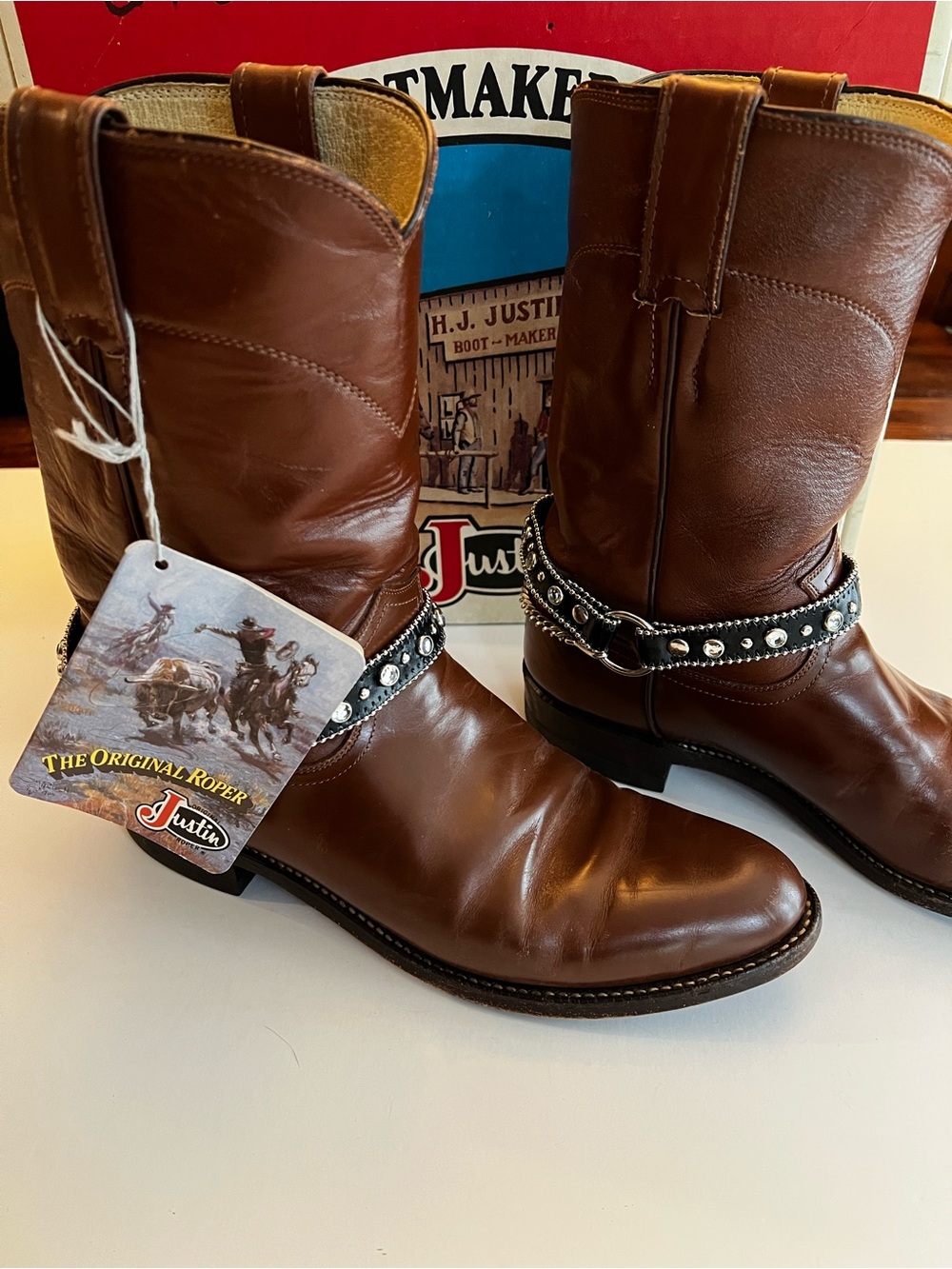 Justin’s The Original Roper Boots Vintage 90’s Brown Mid Calf Boots with Belt